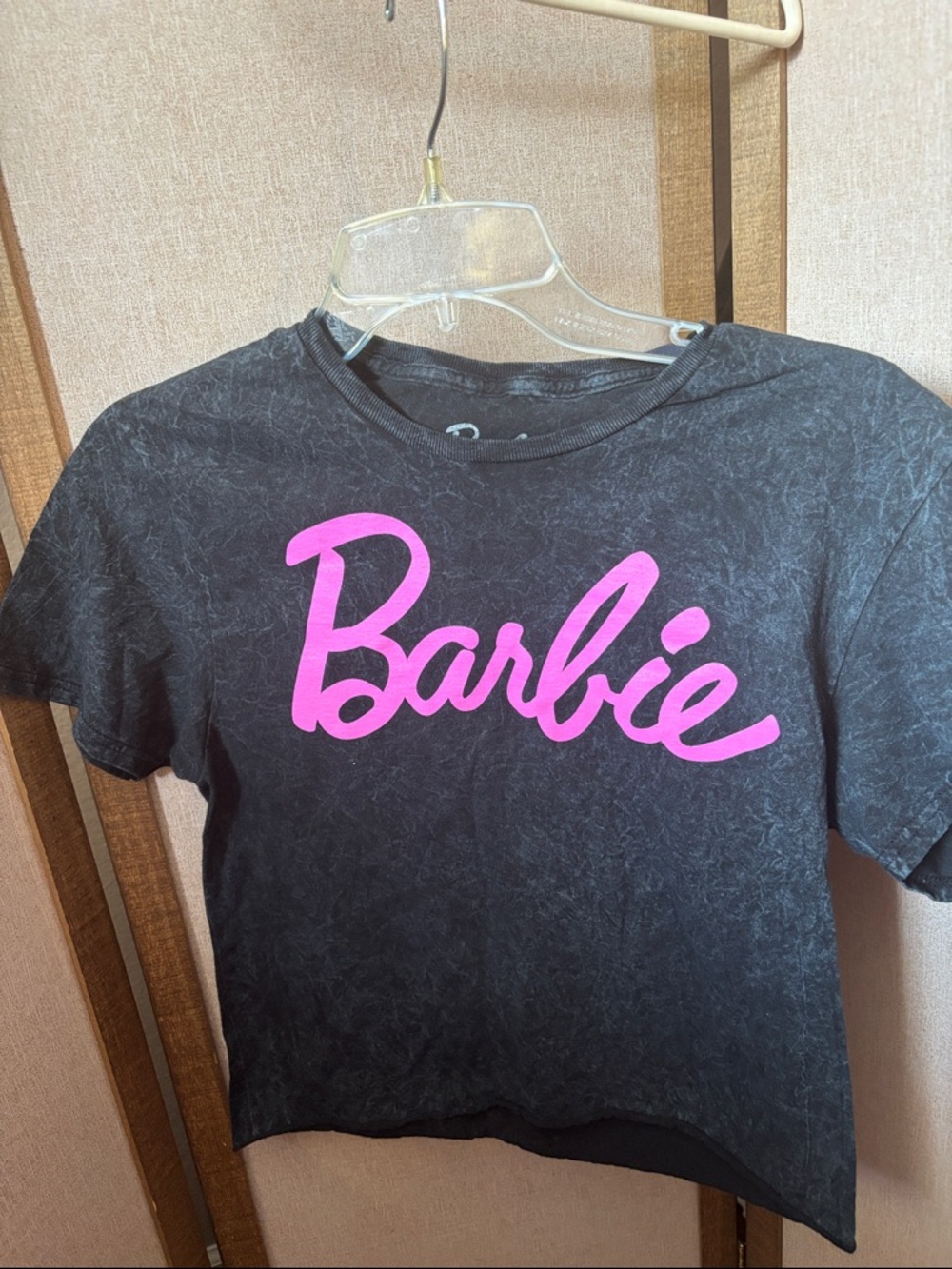 Barbie Black Tee with Bright Pink Logo Small